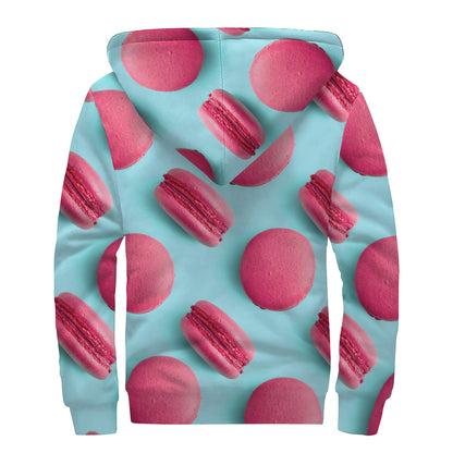 Pink Macarons Print Sherpa Lined Zip Up Hoodie