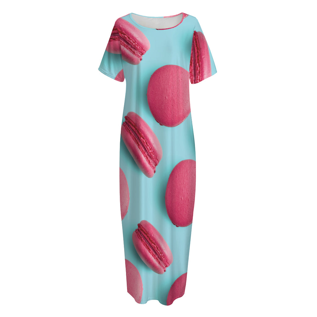 Pink Macarons Print Short Sleeve Long Nightdress