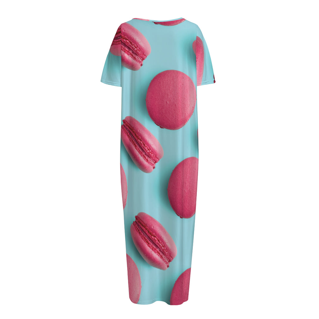 Pink Macarons Print Short Sleeve Long Nightdress