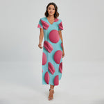 Pink Macarons Print Short Sleeve Maxi Dress