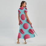 Pink Macarons Print Short Sleeve Maxi Dress