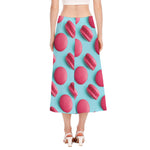 Pink Macarons Print Side Slit Midi Skirt
