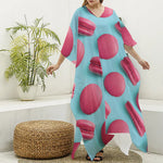 Pink Macarons Print Silk V-Neck Kaftan Dress