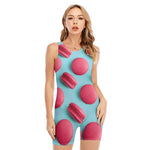 Pink Macarons Print Sleeveless One Piece Swimsuit