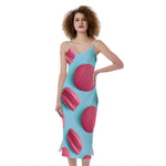 Pink Macarons Print Slim Fit Midi Cami Dress