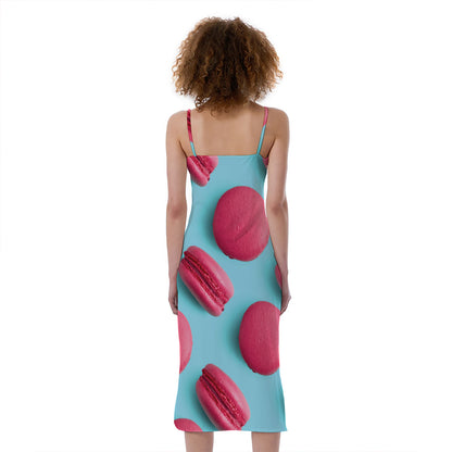 Pink Macarons Print Slim Fit Midi Cami Dress