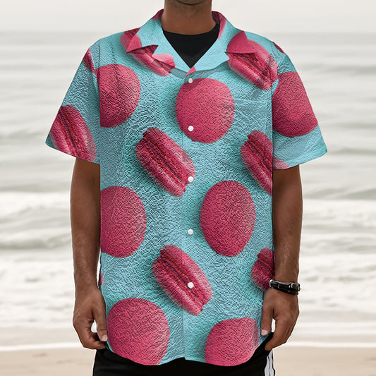Pink Macarons Print Textured Short Sleeve Shirt