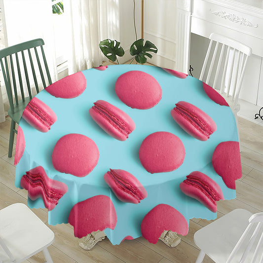 Pink Macarons Print Waterproof Round Tablecloth