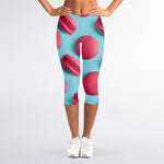 Pink Macarons Print Women's Capri Leggings