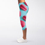 Pink Macarons Print Women's Capri Leggings