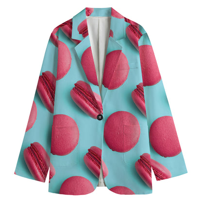 Pink Macarons Print Women's Cotton Blazer