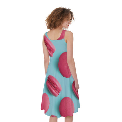 Pink Macarons Print Women's Sleeveless Dress