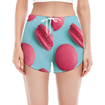 Pink Macarons Print Women's Split Running Shorts