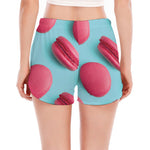 Pink Macarons Print Women's Split Running Shorts