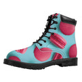 Pink Macarons Print Padded Collar Lace Up Boots