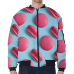 Pink Macarons Print Zip Sleeve Bomber Jacket