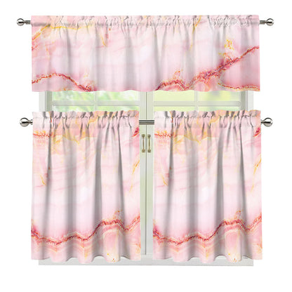 Pink Marble Print 3 Piece Kitchen Curtains