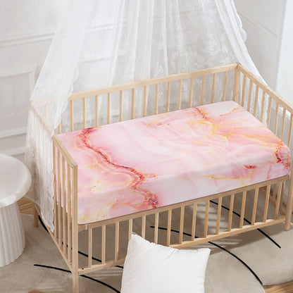 Pink Marble Print Baby Crib Sheet