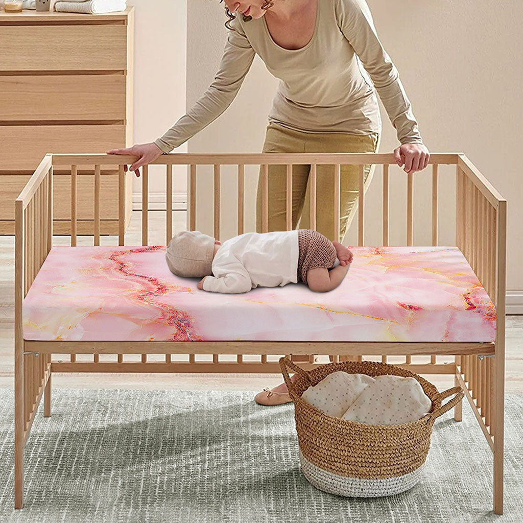 Pink Marble Print Baby Crib Sheet