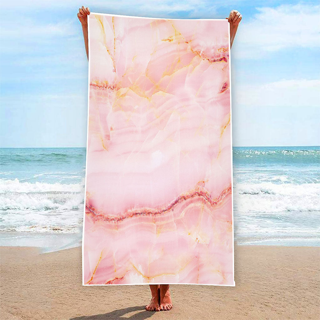 Pink Marble Print Beach Towel