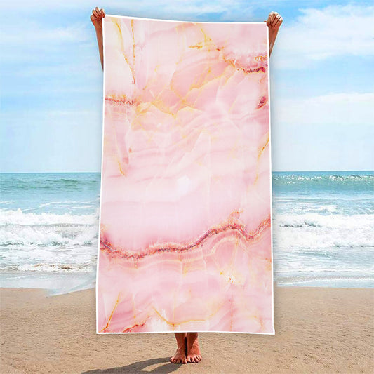 Pink Marble Print Beach Towel