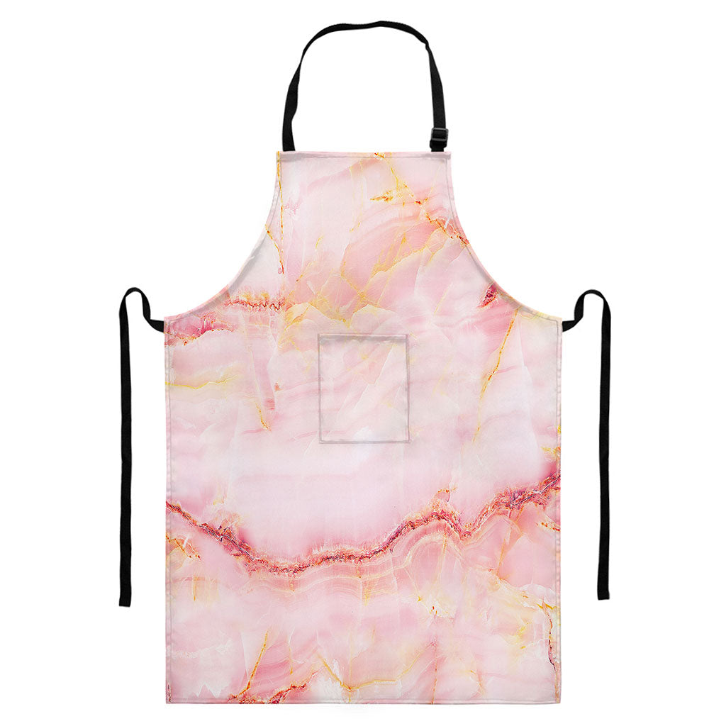 Pink Marble Print Bib Apron With Pocket