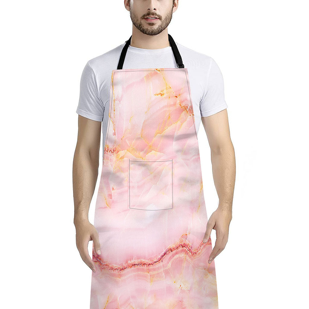 Pink Marble Print Bib Apron With Pocket