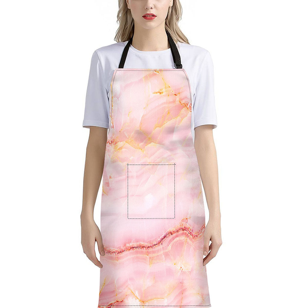 Pink Marble Print Bib Apron With Pocket