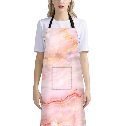 Pink Marble Print Bib Apron With Pocket