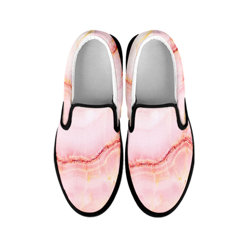 Pink Marble Print Black Slip On Sneakers