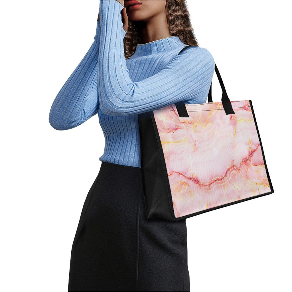 Pink Marble Print Canvas Tote Bag
