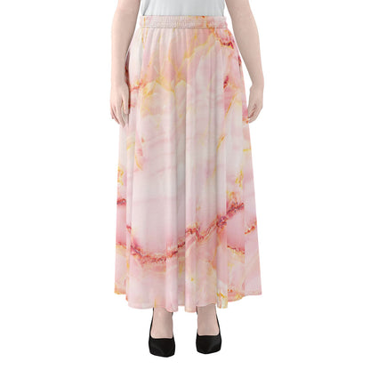 Pink Marble Print Chiffon Maxi Skirt