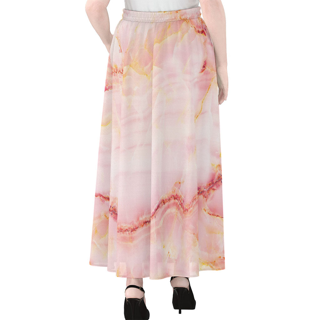 Pink Marble Print Chiffon Maxi Skirt