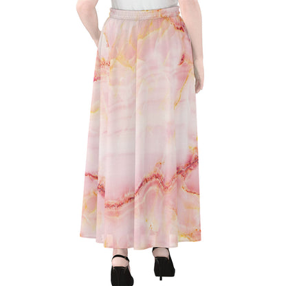 Pink Marble Print Chiffon Maxi Skirt