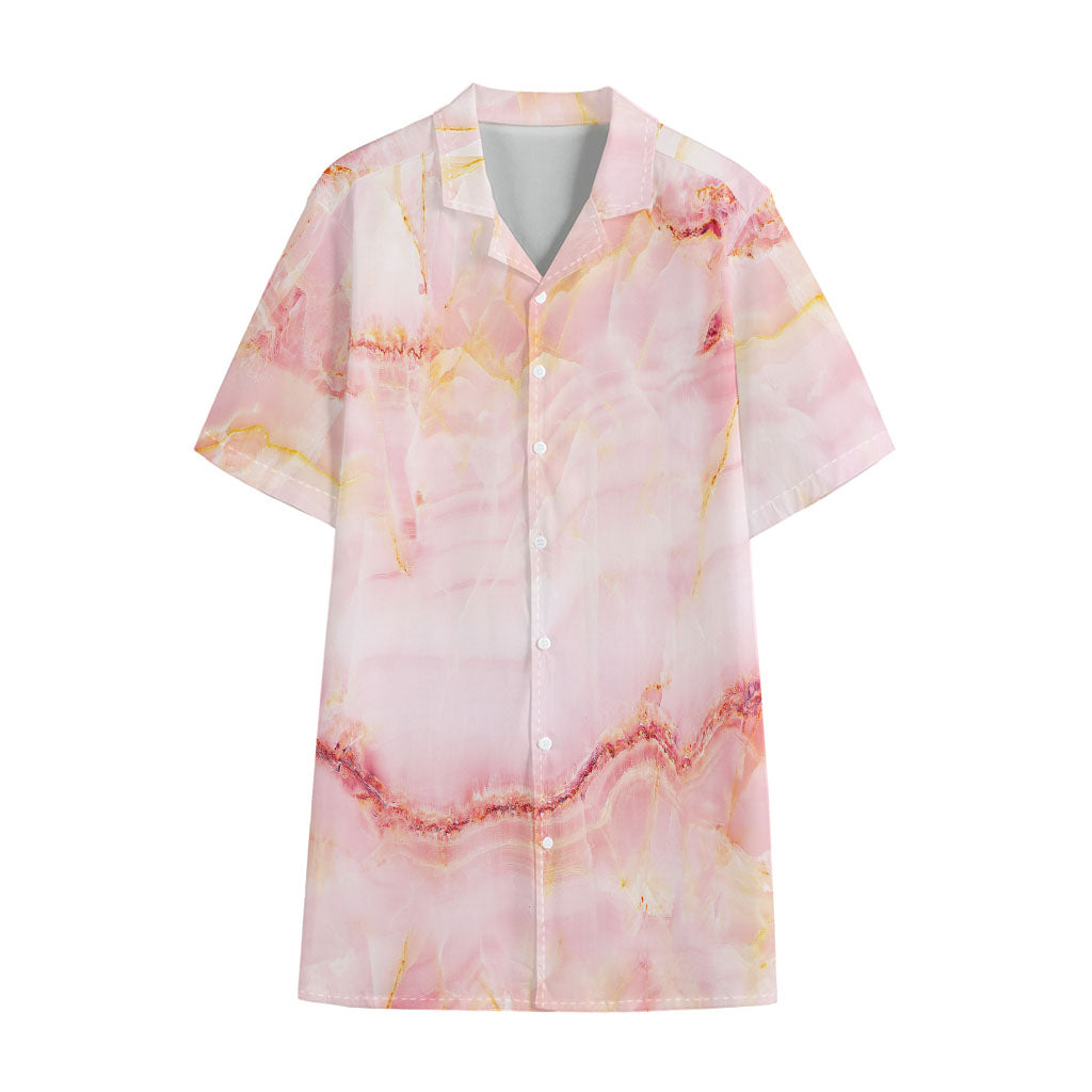 Pink Marble Print Cotton Hawaiian Shirt