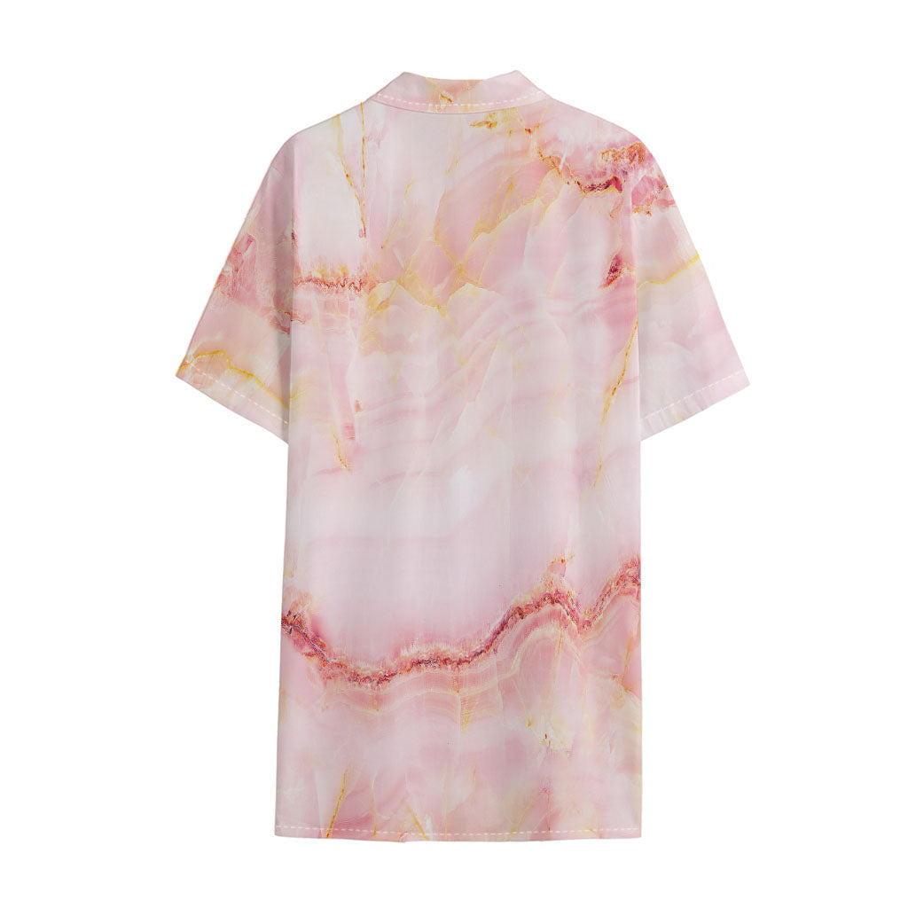 Pink Marble Print Cotton Hawaiian Shirt