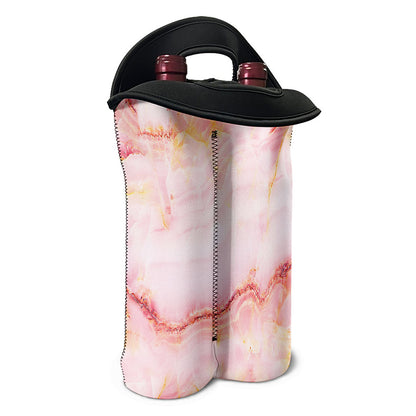 Pink Marble Print Double Neoprene Wine Tote