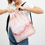 Pink Marble Print Drawstring Backpack