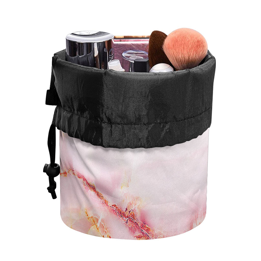 Pink Marble Print Drawstring Makeup Bag