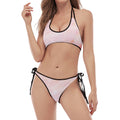 Pink Marble Print Halter Scoop Tie Side Bikini