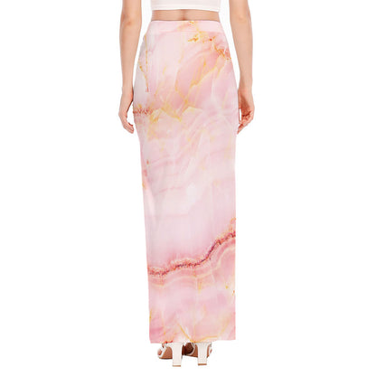 Pink Marble Print High Slit Maxi Skirt