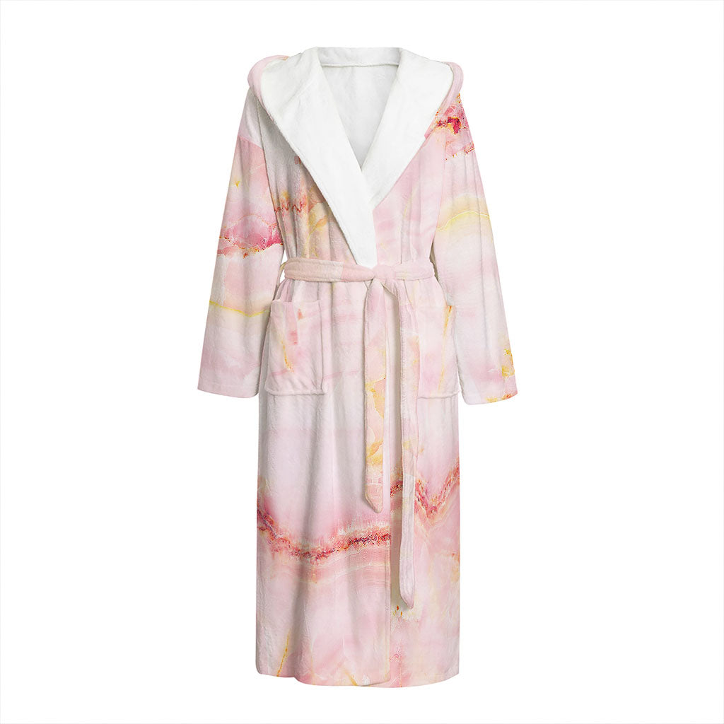 Pink Marble Print Hooded Bathrobe