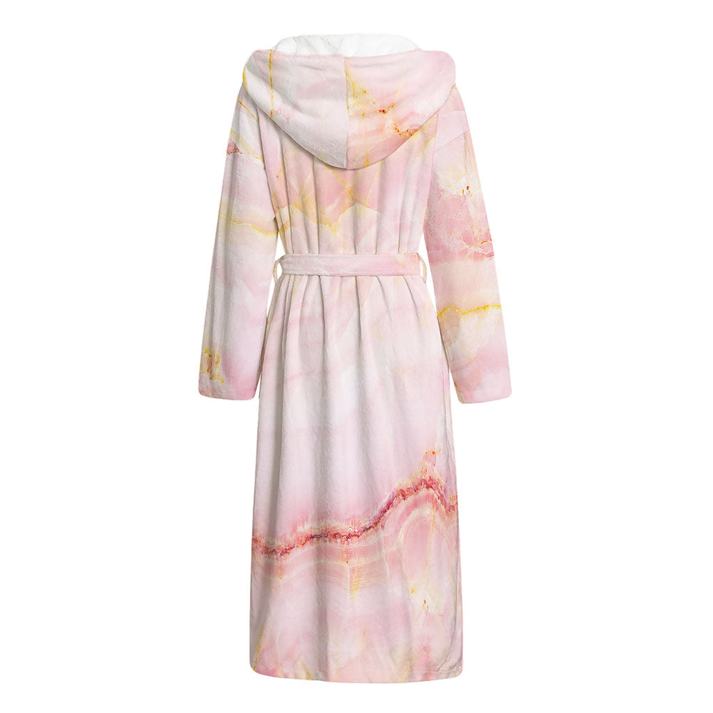 Pink Marble Print Hooded Bathrobe
