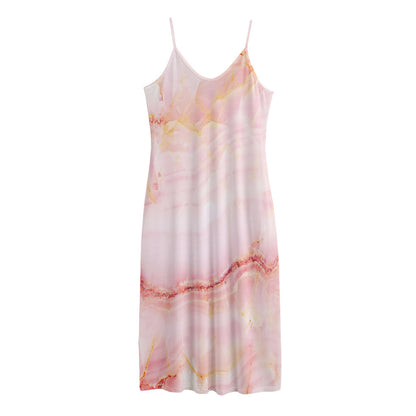 Pink Marble Print Jersey Midi Cami Dress