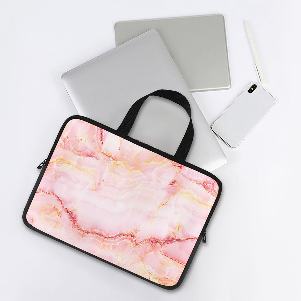 Pink Marble Print Laptop Sleeve With Handle