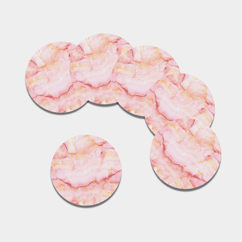 Pink Marble Print Leather Coaster Set