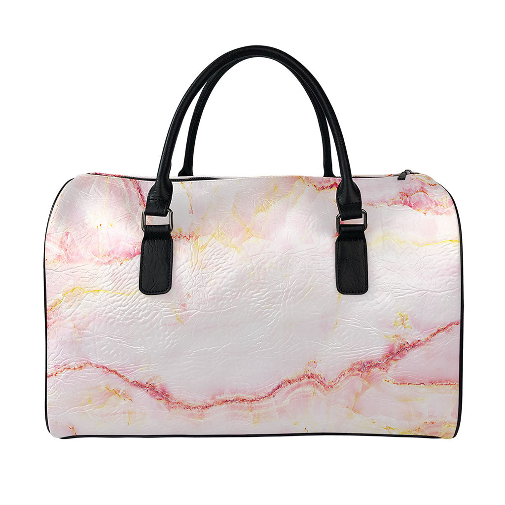 Pink Marble Print Leather Duffle Bag