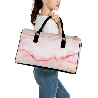 Pink Marble Print Leather Duffle Bag