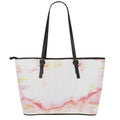 Pink Marble Print Leather Tote Bag With Zipper