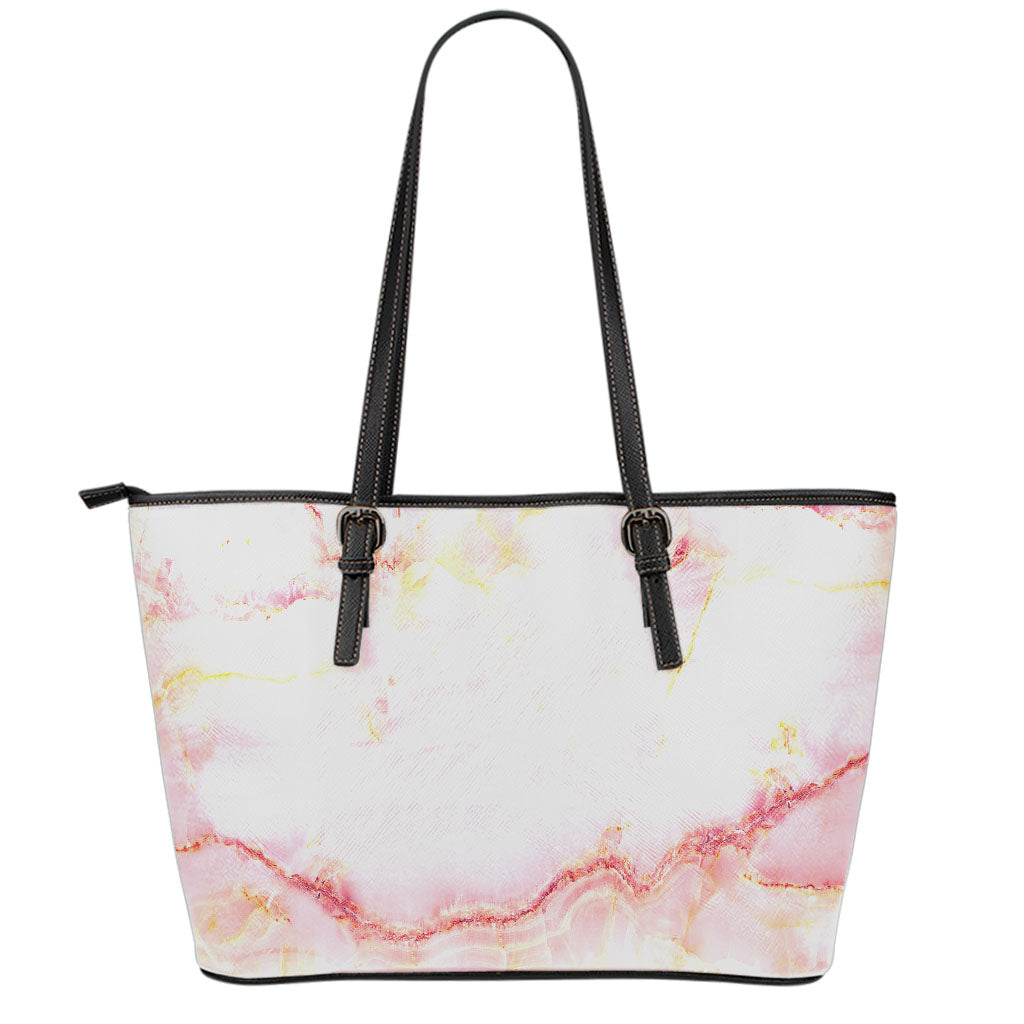 Pink Marble Print Leather Tote Bag